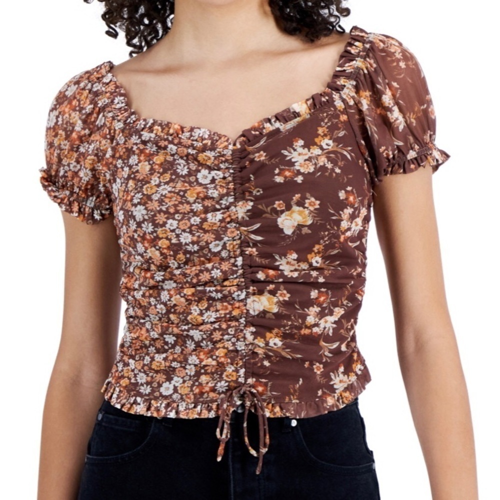 Crave Fame ruched paisley print bohemian crop top. NWT